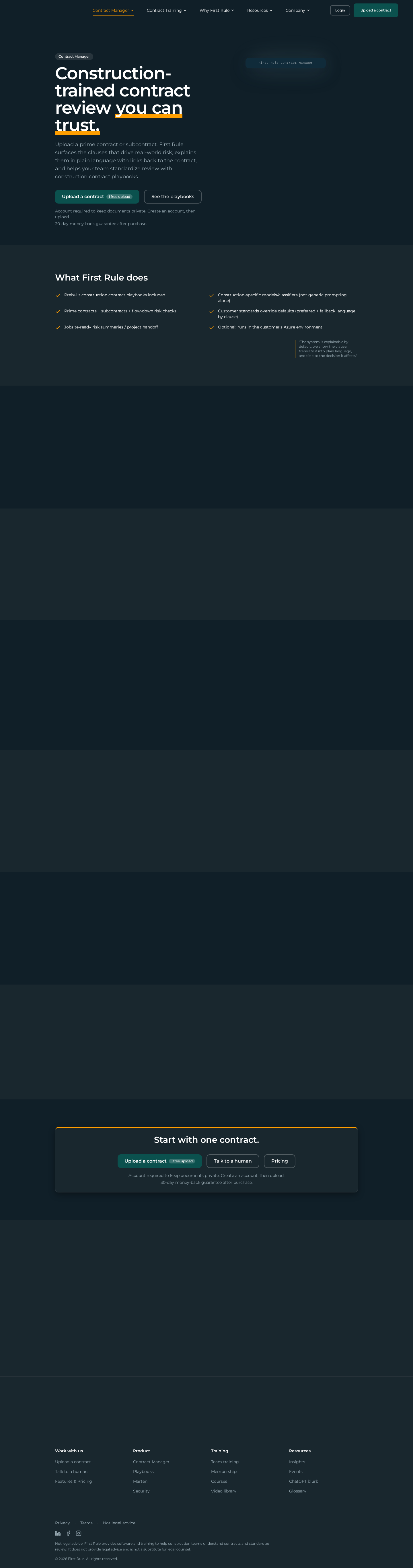 Screenshot of the First Rule Contract Manager product overview page