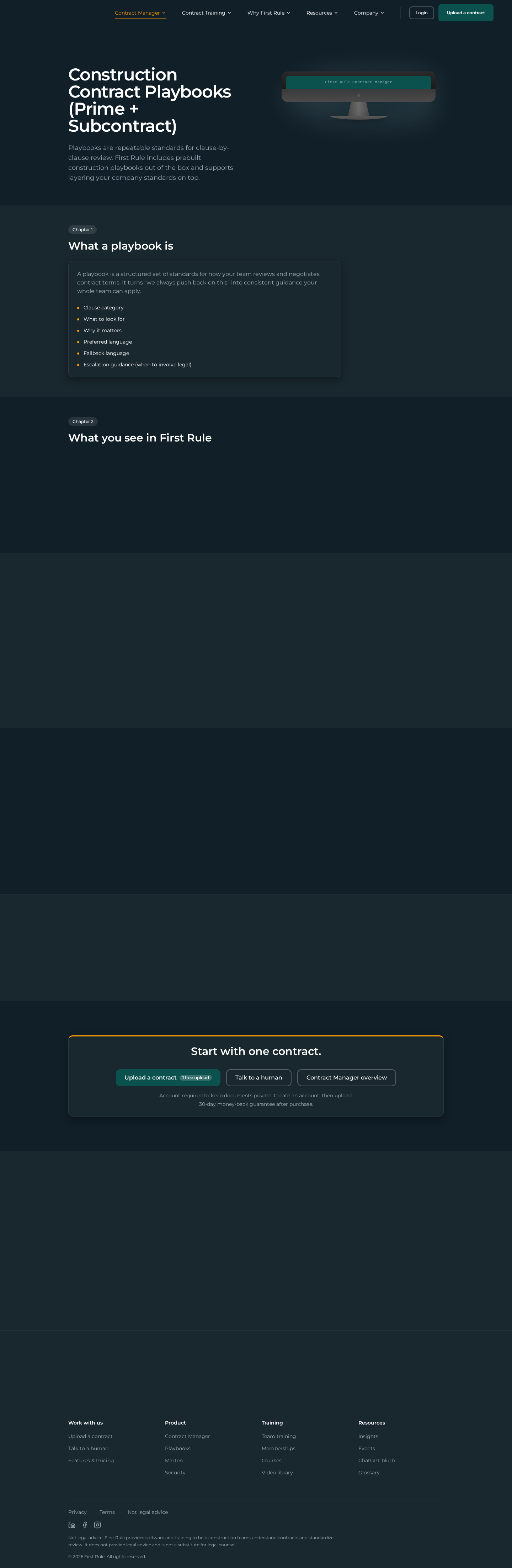 Screenshot of the First Rule construction contract playbooks page